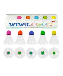 NONGI Neon Plastic Badminton Shuttlecock Pack Of 5 - Multicolour