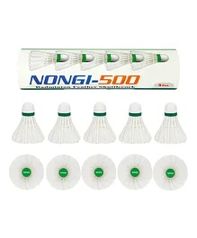 NONGI 500 Feather Badminton Shuttlecock Pack Of 5 - Multicolour