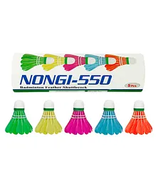 NONGI 550 Colored Feather Badminton Shuttlecock Pack Of 5 - Multicolour