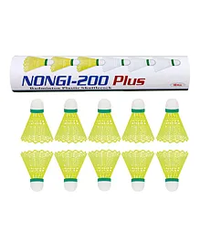 NONGI 200 Plus Plastic Badminton Shuttlecock Pack of 10 - Yellow