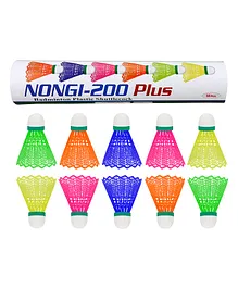 NONGI 200Plus Plastic Badminton Shuttlecock Pack Of 10 - Multicolor