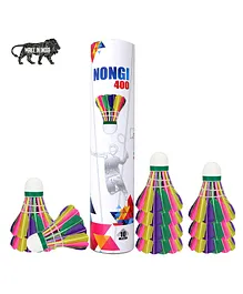 NONGI 400 Colored Feather Badminton Shuttlecock Pack Of 10 - Multicolour