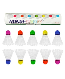 NONGI Neon Plus Plastic Badminton Shuttlecock Pack of 10 - Multicolour