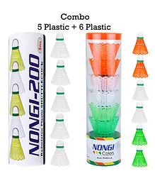 NONGI Badminton Shuttlecock Pack of 11 - White Multicolor