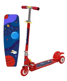 Wembley Toys 2 Wheels Kick Scooter With Skating Board & Adjustable Height - Red 
