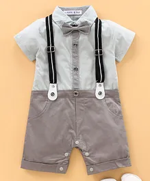Mark & Mia Half Sleeves Rompers With Suspender and Bow - Grey