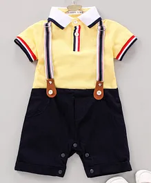 Mark & Mia Half Sleeves Rompers With Suspender  - Yellow