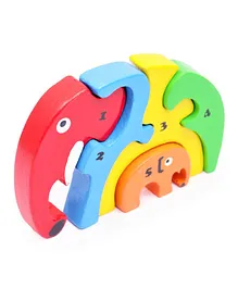 OPA Toys Elephant Family Wooden Block Puzzle Multicolour - 5 Pieces