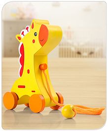 Babyhug Wooden Giraffe Pull Along Toy - Yellow