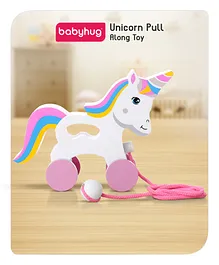 Babyhug Wooden Unicorn Pull Along Toy - White