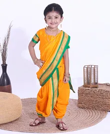 Bhartiya Paridhan Half Sleeves Blouse & Nauvari Saree - Yellow
