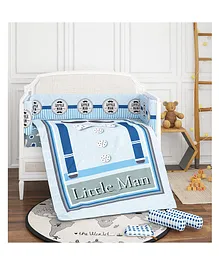 A Homes Grace Newborn Cotton Cot Bedding Set Little Man Theme - Blue Grey