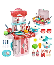 EYESIGN 3 in 1 Portable Pretend Food Party Role Cooking Kitchen Play Set - Pink
