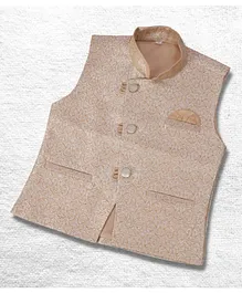 P-MARK Sleeveless Self Design Waistcoat - Golden