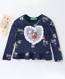 Tiara Full Sleeves Heart Lace Top - Blue