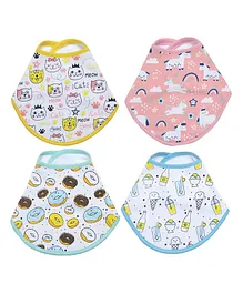 The Mom Store Meow Meow Unicorn & Doughnut Theme Feeding Bib Pack of 4 - Multicolor