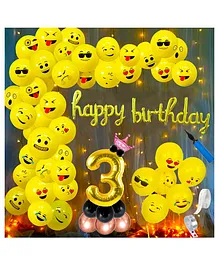 Shopperskart 3rd Birthday Smiley Printed Decoration Kit Yellow - Pack of 108