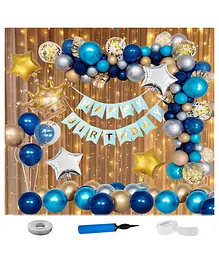 Shopperskart Happy Birthday Foil Balloon Decoration Kit Blue - Pack of 116