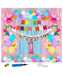 Shopperskart 1st Happy Birthday Party Decoration Unicorn Theme Multicolour - Pack of 92
