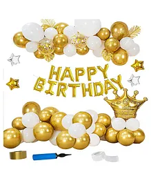 Shopperskart Happy Birthday Party Decoration Gold White - Pack of 76
