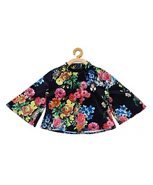 Actuel Full Flared Sleeves Floral Work Top - Dark Green
