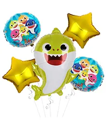 Party Propz Baby Shark Theme Foil Ballons Decoration Blue Golden - Pack of 5