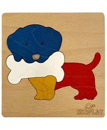 Ekoplay Dog With A Bone Wooden Board Puzzle Multicolour - 4 Pieces