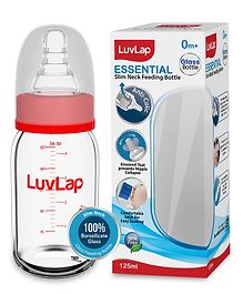 LuvLap Essential Slim Neck Glass Feeding Bottle - 125 ml