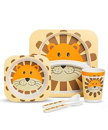 LuvLap Bamboo Fiber Dinnerware Lion Print Set of 5 - Yellow Blue