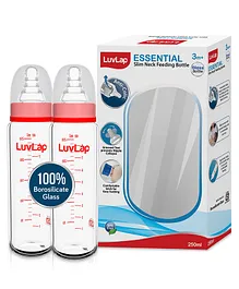LuvLap Slim Neck Glass Feeding Bottles Pack of 2 - 250 ml Each