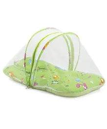 Luv Lap Baby Dino Print Mattress With Mosquito Net - Light Green
