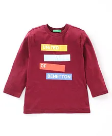 UCB Full Sleeves T-Shirt Text Graphic - Wine