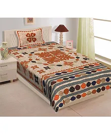 Divamee 100% Pure Cotton Jaipuri Print Single Bedsheet With Pillow Cover - Multicolour