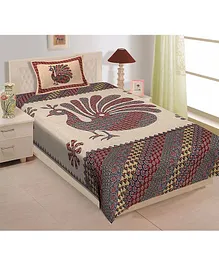 Divamee 100% Pure Cotton Jaipuri Print Single Bedsheet With Pillow Cover - Multicolour