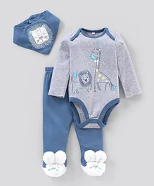 Lily and Jack Full Sleeves Onesie and Lounge Pant With Bib - Blue