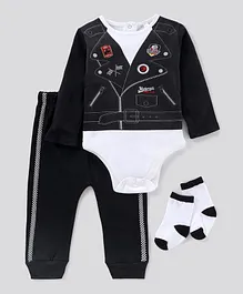 Lily and Jack Full Sleeves Onesie and Lounge Pant With Socks - Black