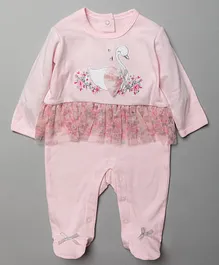 Lily and Jack Full Sleeves Sleep Suit Swan Embroidery - Pink