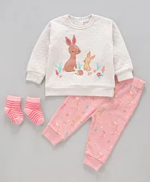 Rock a Bye Baby Full Sleeves Tee & Lounge Pant Bunny Print - Pink
