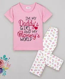 Sheer Love Daddy's Girl And Mommy's World  Printed Half Sleeves Night Suit - Pink