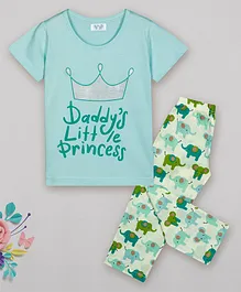 Sheer Love Daddys Little Princess Printed Half Sleeves Night Suit - Blue