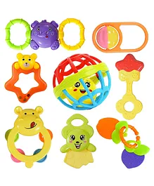 New Pinch Rattles and Teether Pack of 8 - Multicolour