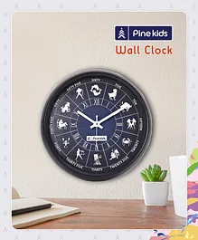 Pine Kids Wall Clock Zodiac Theme - Black