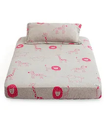 Pluchi Jungle Safari Cotton Knitted Cot Sheet & Pillow - Grey