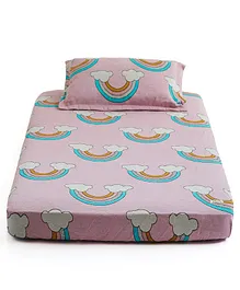 Pluchi Rainbow Cotton Knitted Cot Sheet & Pillow Set - Pink