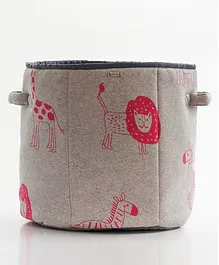 Pluchi Cotton Knitted Large Foldable Storage Basket Jungle Safari Print - Grey