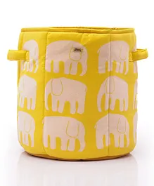 Pluchi Cotton Knitted Large Foldable Storage Basket Happy Elephant Print - Yellow