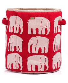 Pluchi Cotton Knitted Large Foldable Storage Basket Happy Elephant Print - Red