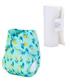Bumberry Adjustable Reusable Cloth Diaper Cover With Insert Giraffe Print - Blue