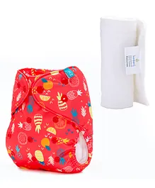 Bumberry Adjustable Reusable Cloth Diaper Cover With Insert Pineapple Print - Red