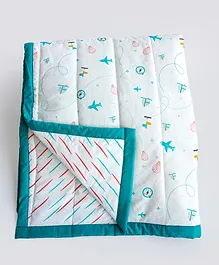 Yellow Doodle Reversible Comfort Quilt - Blue 